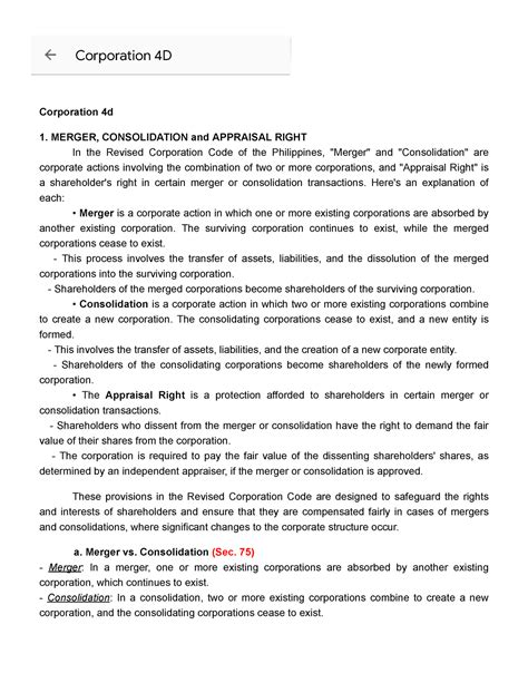 Corporation Dj Corporation D Merger Consolidation And Appraisal