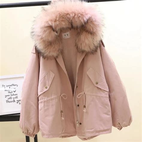 Winter Fashion Womens Hooded Cotton Coat Faux Fur Collar Warm Parkas