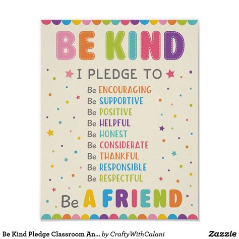 Be Kind Pledge Classroom Anti Bully Campaign Poster Zazzle In 2023