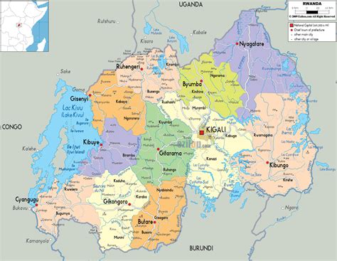 Large political and administrative map of Rwanda with roads, cities and ...