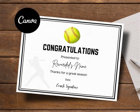 Editable Softball Award Certificates CANVA Template Printable Custom