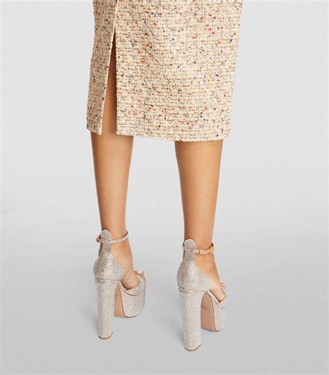 Womens Alessandra Rich Beige Sequin Embellished Tweed Midi Skirt