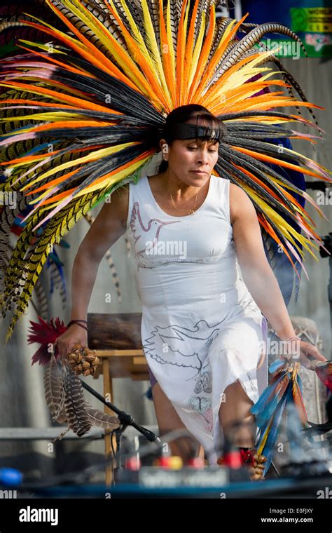 Native Americans Performing Danza Azteca With Drums At The Sheila R