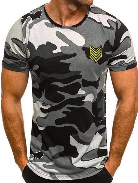 Camo Print Applique Short Sleeve T Shirt Mens Tshirts Mens Outfits