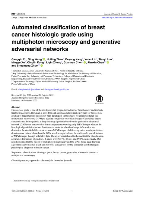 Automated Classification Of Breast Cancer Histologic Grade Using Multiphoton Microscopy And