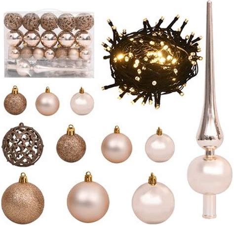 Kerstballen Set Plastic Ros Goud Incl M Led Kerstverlichting