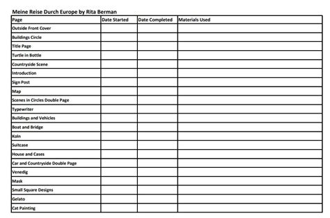 Colouring Book Index Sheet Meine Reise Durch Europa By Rita Berman