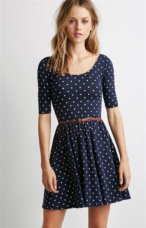 Polka Dot Midi Dress With Belt Casual Dresses Casual Dresses For