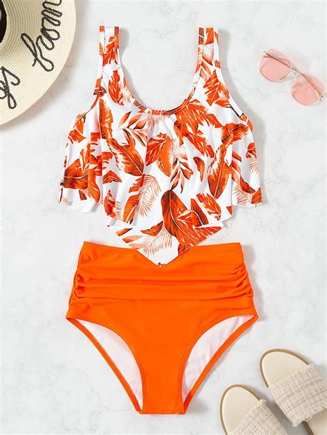 Shein Swim Vcay Plant Print Hanky Hem Bikini Swimsuit Shein Eur