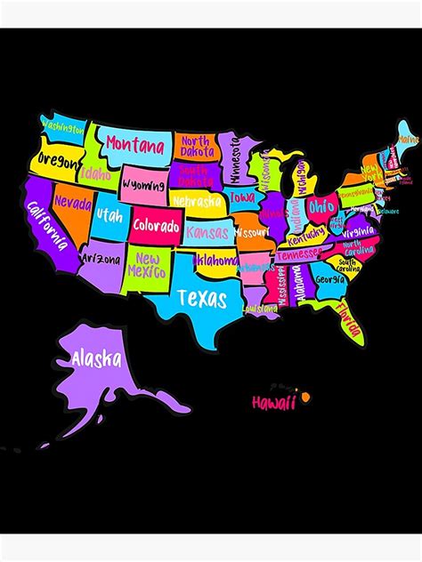 "Colorful US Map with states names, United States USA" Poster for Sale ...