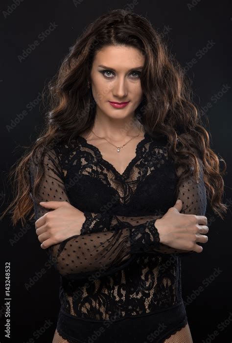 Brunette Woman Hugging Herself Stock Photo Adobe Stock