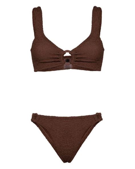 Hunza G Hallie Seersucker Bikini Set In Brown Lyst Uk