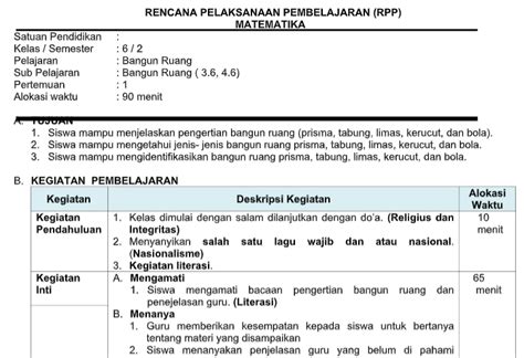 Rpp 1 Lembar Matematika Kls 6 Sd Tema 6 Semester 2 K13 Revisi 2019 Blog Pendidikan Materi