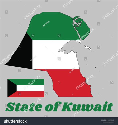 Map Outline Flag Kuwait Horizontal Triband Stock Vector Royalty Free