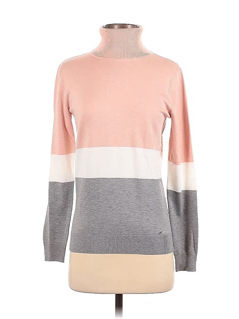 Calvin Klein Color Block Stripes Pink Turtleneck Sweater Size S 69