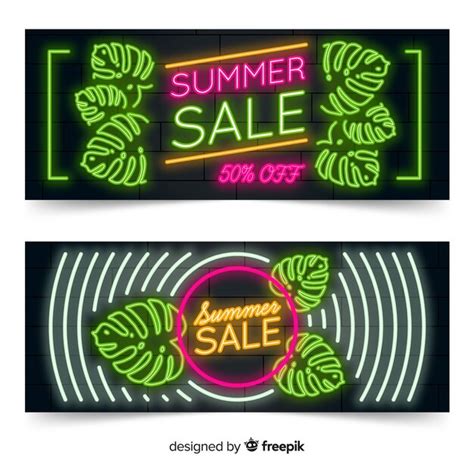 Neonlichten Zomer Verkoop Banners Gratis Vector