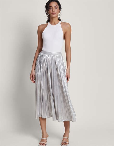 Mia Pleated Skirt Silver Skirts Monsoon Uk