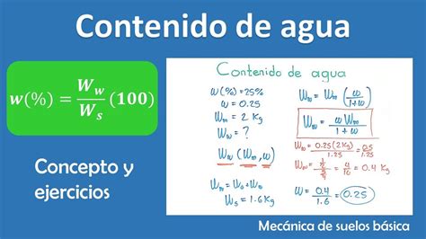 Contenido De Agua Concepto Y Ejercicios Mecánica De Suelos Básica Youtube