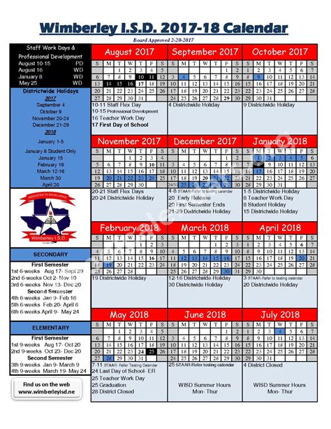 Wimberley Independent School District Calendars Texas