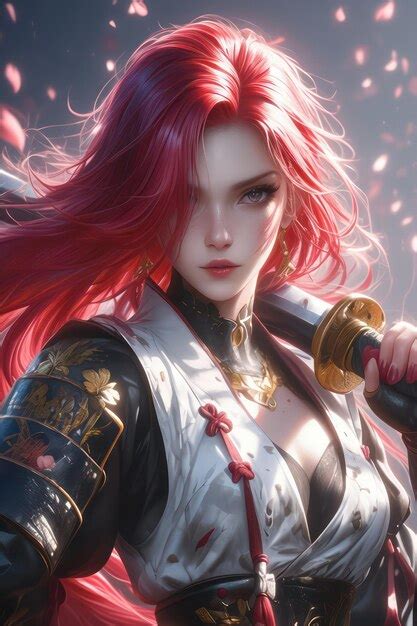 Premium Photo | Red hair anime female warrior illustration