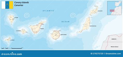 Road Map Of The Spanish Archipelago Of The Canary Islands Stock Vector Illustration Of Holiday