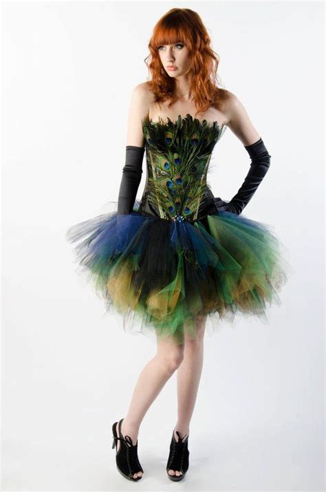 Custom Peacock Costume Burlesque Corset Dress Feather Skirt Etsy