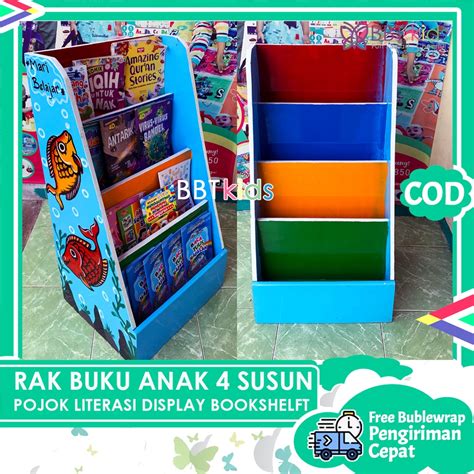 Jual Rak Buku Anak 4 Susun Pojok Literasi Display Bookshelft Lemari