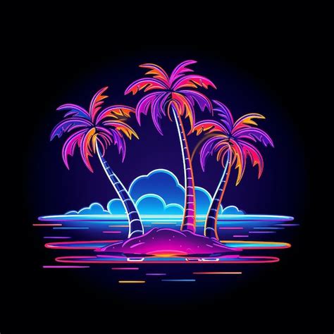 Premium Vector Hawaii Neon Paradise Futuristic Glow Tropic Palm