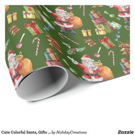 a christmas wrapping paper with santa claus and gifts on it's green background wallpaper