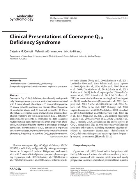 (PDF) Clinical Presentations of Coenzyme Q10 Deficiency Syndrome