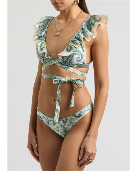 Zimmermann Ottie Printed Ruffled Bikini In Blue Lyst