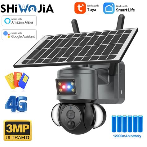 Shiwojia Mp Tuya Solar Powered Security Camera G Sim Wifi Solar Panel