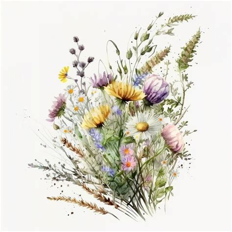 Premium AI Image Vintage Blossoms Watercolor Painting Of Wildflower