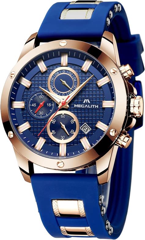 Megalith Mens Watches Chronograph Waterproof Watches For Men Blue Face