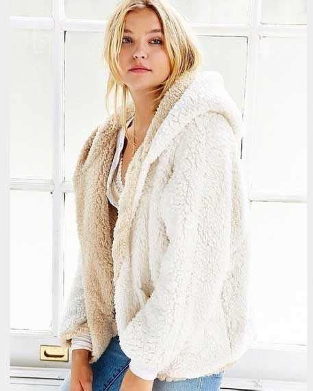 Cream Fur Jacket White Womens Coat With Fur Hood White Fur Coat Outfit