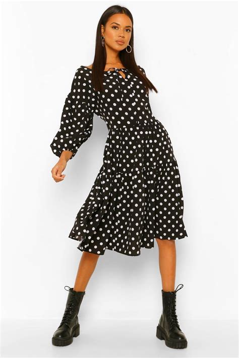 Polka Dot Oversized Midi Smock Dress Boohoo