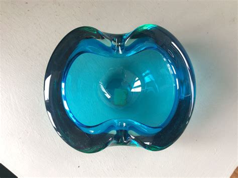 1960s Murano Blue Cased Art Glass Bowl With Label Etsy Art Glass Bowl Glass Bowl Glass Art