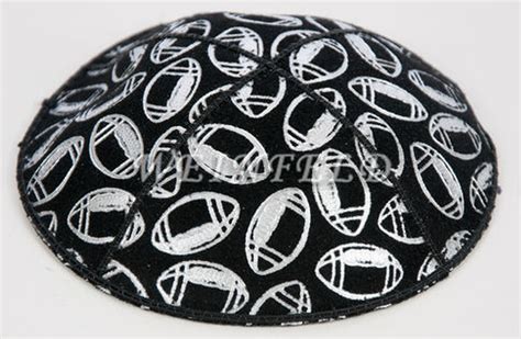 Genuine Suede Yarmulke Metallic Embossed Silver Metalic Footballs