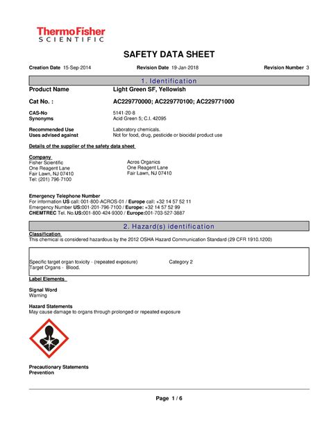 Msds Light Green Shuniasdass Safety Data Sheet Creation Date 15 Sep 2014 Revision Date