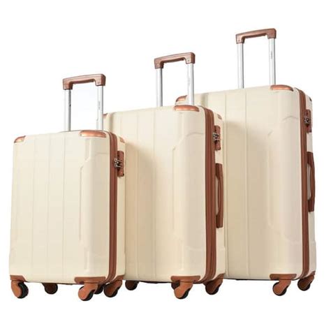 Merax White And Brown Piece Expandable Abs Hardshell Spinner Luggage