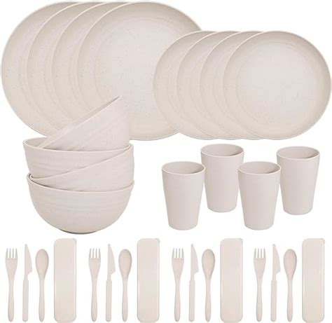 Supernal 28pcs Wheat Straw Dinnerware Set For 4 Wheat Straw Plates And