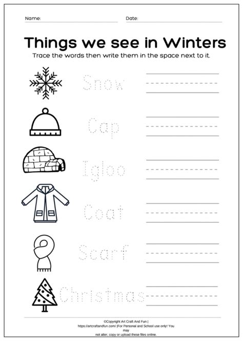 Printable Winter Words Handwriting Tracing Worksheet Supplyme