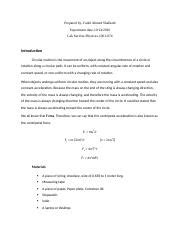 Circular Motion Lab Report Docx Prepared By Fadel Ahmed Shafkath