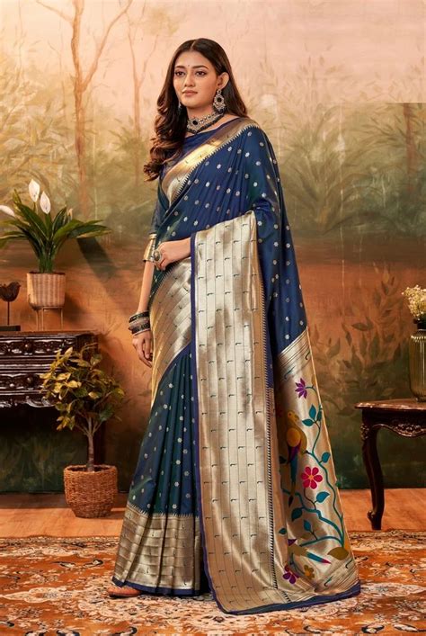 Navy Blue Color Zari Weaving Paithani Silk Saree Deepaali Collection