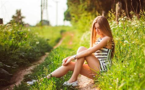 Wallpaper Sunlight Forest Women Outdoors Long Hair Grass Legs Green Jungle Person