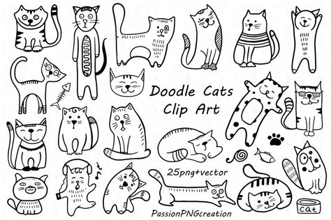 Doodle Cats Clipart Digital Doodles Clip Art Png Eps Ai Etsy Cat Doodle Cat Clipart Clip Art