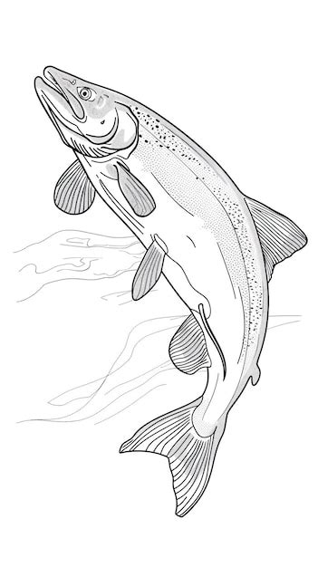 Salmon Fish In Continuous Line Art Drawing Style Vector Premium Ai