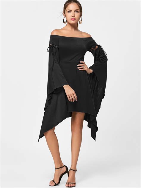 Flare Sleeve Off Shoulder Asymmetric Dress Flare Sleeve Dress Long