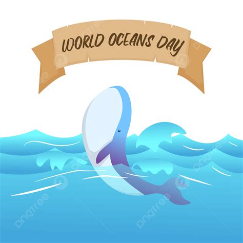 World Oceans Day Vector Art Png Whale Splashing Water With Ribbon