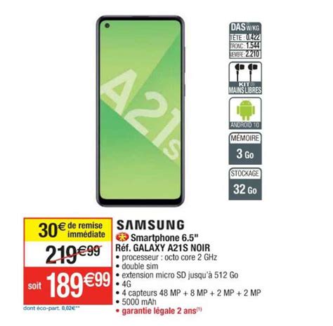 Promo Samsung Smartphone R F Galaxy A S Noir Chez Cora